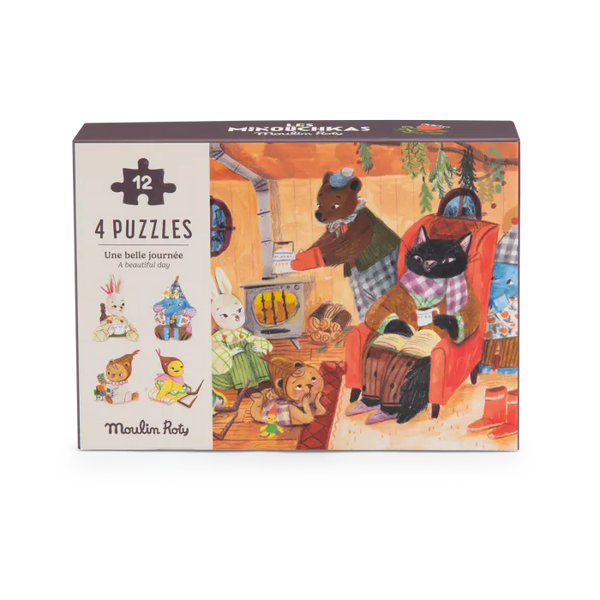 Set de 4 mini-puzzle – câte 12 piese fiecare - Moulin Roty